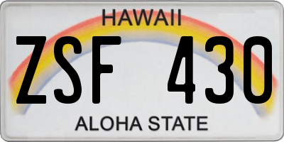 HI license plate ZSF430