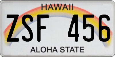 HI license plate ZSF456