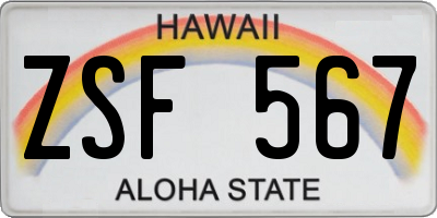 HI license plate ZSF567