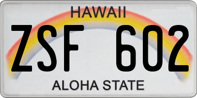 HI license plate ZSF602