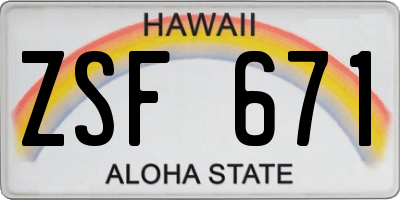 HI license plate ZSF671