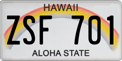 HI license plate ZSF701