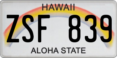 HI license plate ZSF839