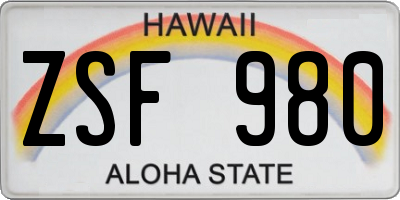 HI license plate ZSF980