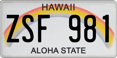 HI license plate ZSF981