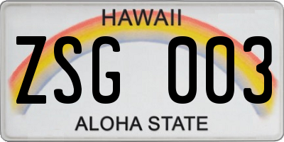 HI license plate ZSG003