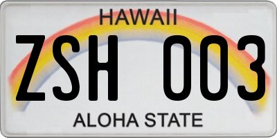 HI license plate ZSH003
