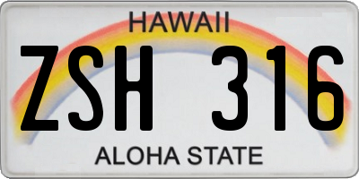 HI license plate ZSH316