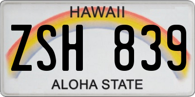 HI license plate ZSH839