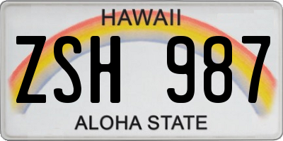 HI license plate ZSH987