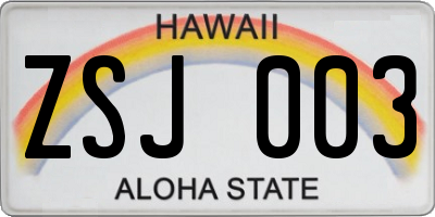 HI license plate ZSJ003