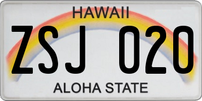 HI license plate ZSJ020