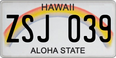 HI license plate ZSJ039
