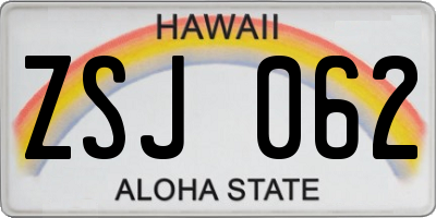 HI license plate ZSJ062
