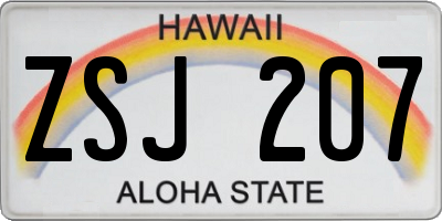 HI license plate ZSJ207