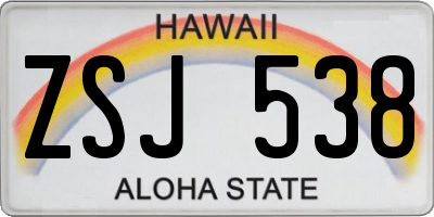 HI license plate ZSJ538