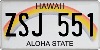 HI license plate ZSJ551