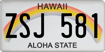 HI license plate ZSJ581