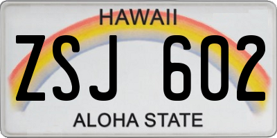 HI license plate ZSJ602