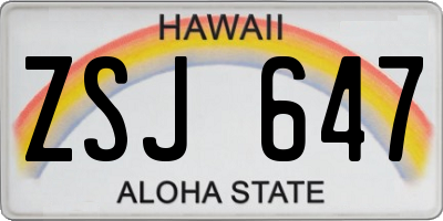 HI license plate ZSJ647