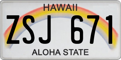 HI license plate ZSJ671
