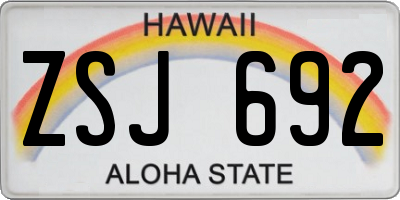 HI license plate ZSJ692
