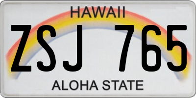 HI license plate ZSJ765