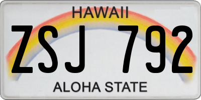 HI license plate ZSJ792