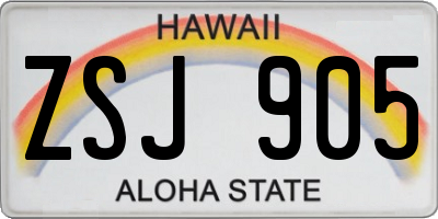 HI license plate ZSJ905
