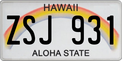 HI license plate ZSJ931