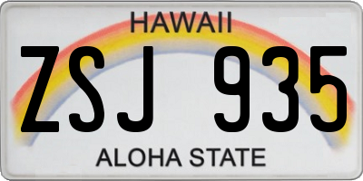 HI license plate ZSJ935