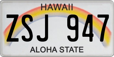 HI license plate ZSJ947
