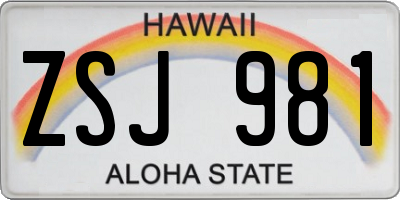 HI license plate ZSJ981