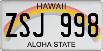HI license plate ZSJ998