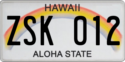 HI license plate ZSK012