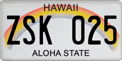 HI license plate ZSK025