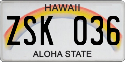 HI license plate ZSK036