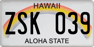 HI license plate ZSK039