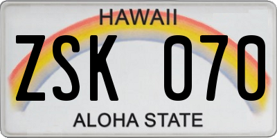 HI license plate ZSK070