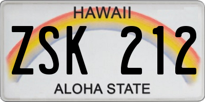 HI license plate ZSK212