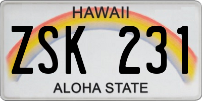 HI license plate ZSK231