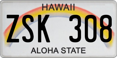 HI license plate ZSK308