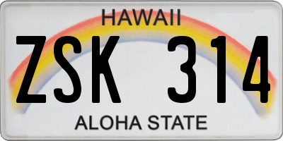 HI license plate ZSK314