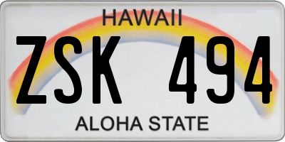 HI license plate ZSK494