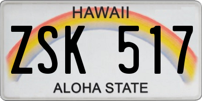 HI license plate ZSK517