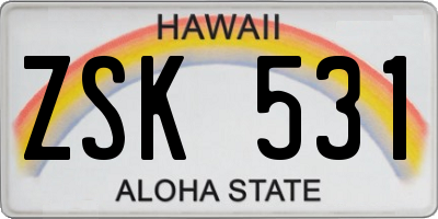 HI license plate ZSK531