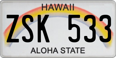 HI license plate ZSK533