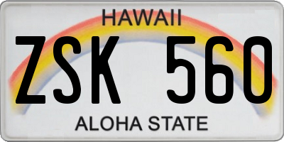 HI license plate ZSK560