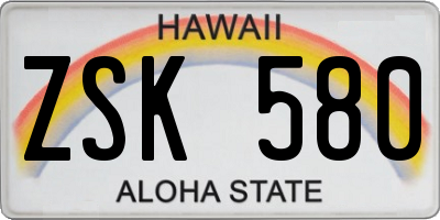 HI license plate ZSK580