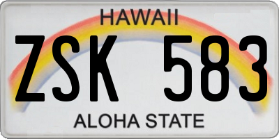 HI license plate ZSK583